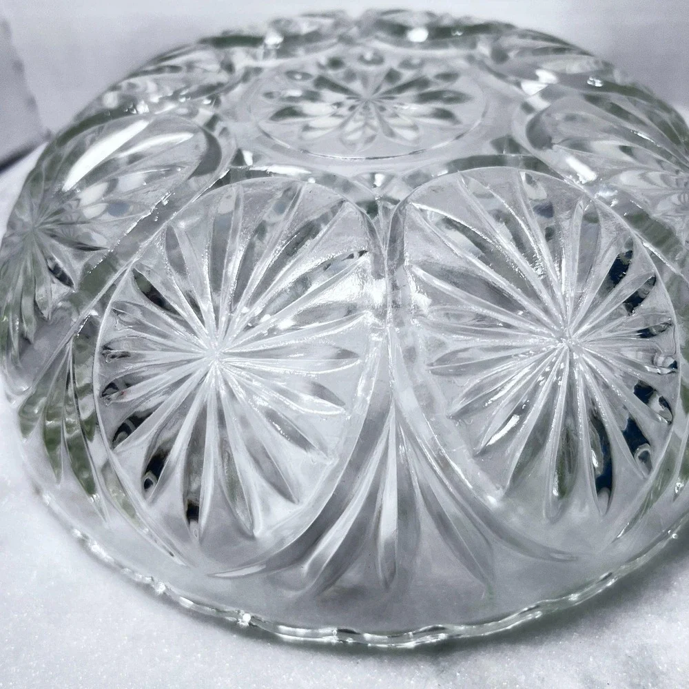 Vtg 60s Clear Pressed Glass Serving Bowl Starburst Design Mid Century Modern‎